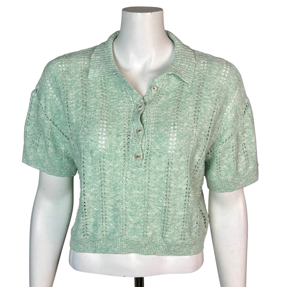 Naadam Preppy Polo Sweater Medium Open Knit Pastel Tennis Cotton Coastal